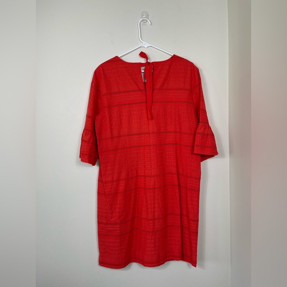 J.Crew Women's Orange Red Chic Eyelet Shift Dress Flutter Ruffle Sleeves Sz 12 - Picture 6 of 10